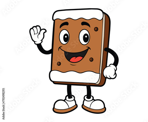 Happy Ice Cream Sandwich Cartoon Character. Smiling Ice Cream Sandwich Masco