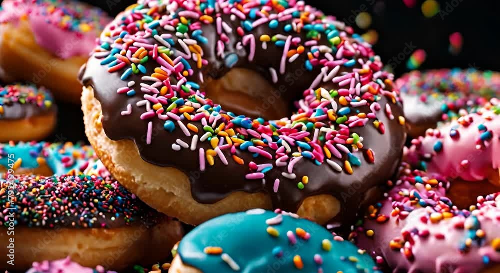A close-up of delicious chocolate donuts