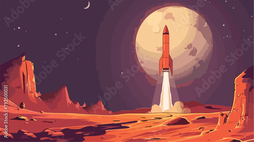 Mars orbit and rocket. Vector Illustration. Hand drawn