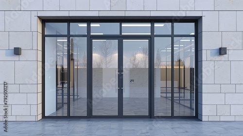 A large glass door with a black frame