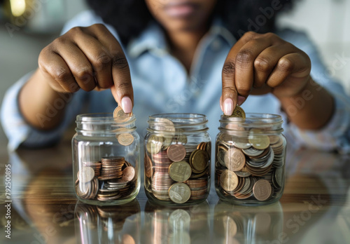  Adding money in coin in a jar