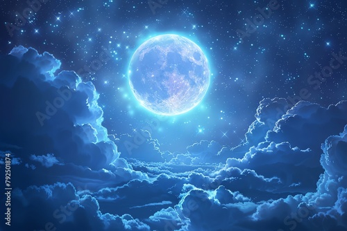 Moonlit starry night with delicate clouds  peaceful background 
