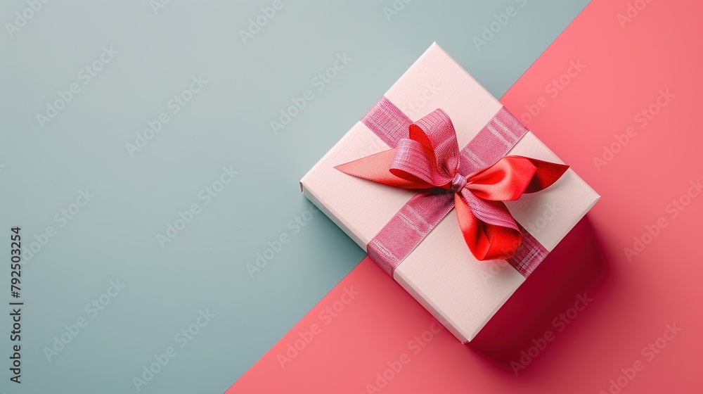 Open gift box on color background, top view. Mock up for design Open gift box on color background, top view. Mock up for design