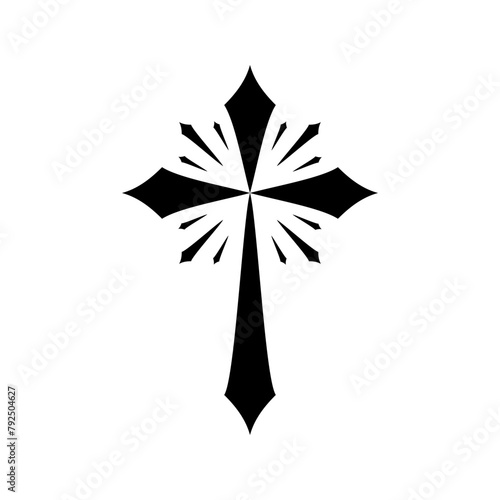 Black christian crucifix cross religion with light rays flat vector icon design © Jedsada Naeprai