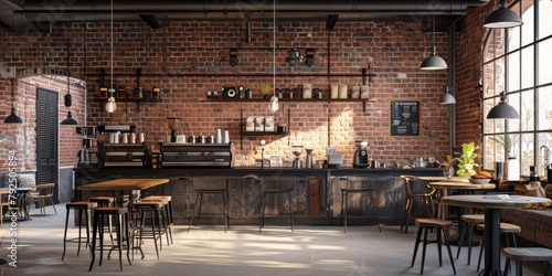 Cozy Industrial Coffee ShopExposed Brick Walls and Rustic Charm