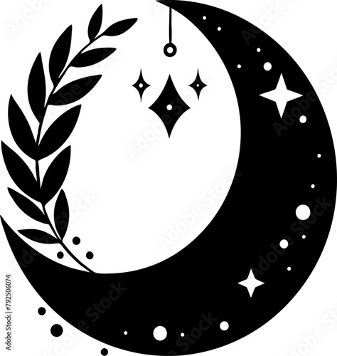 Golden boho style elements, golden mystic boho crescent moon design