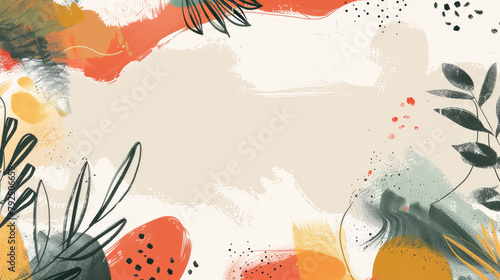 Creative banner template with hand drawn organic shapes, textures, floral and graphic elements. Copy space