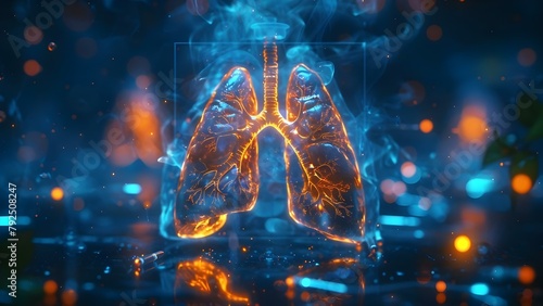Demonstration of Lung Cancer Hologram Presenting Treatment Options. Concept Health Education, Technology in Medicine, Cancer Treatment Options, Hologram Technology, Lung Cancer Research