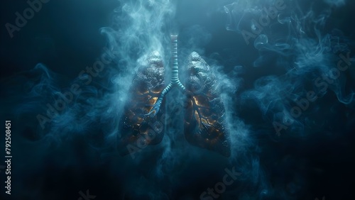 Pollution can lead to lung disease cancer and respiratory system collapse. Concept pollution, health effects, respiratory system, lung disease, cancer photo