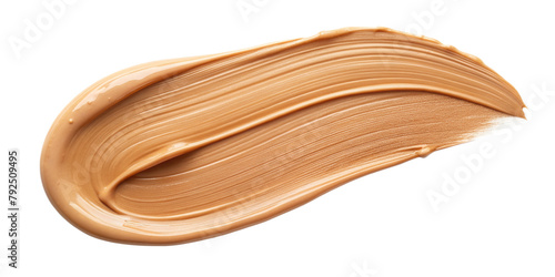 Foundation swatch. A smooth, creamy stroke of beige liquid foundation makeup on a transparent background, ideal for beauty and cosmetics design elements.