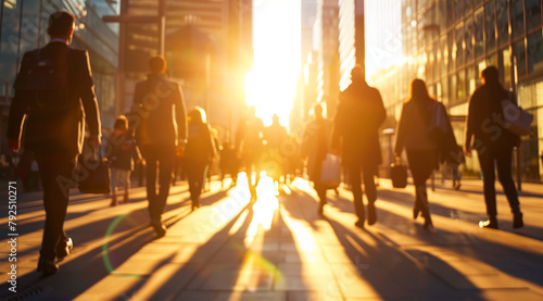 A blurred background of business people walking in the city, representing a corporate social dungeon illustration with a motion blur effect. 