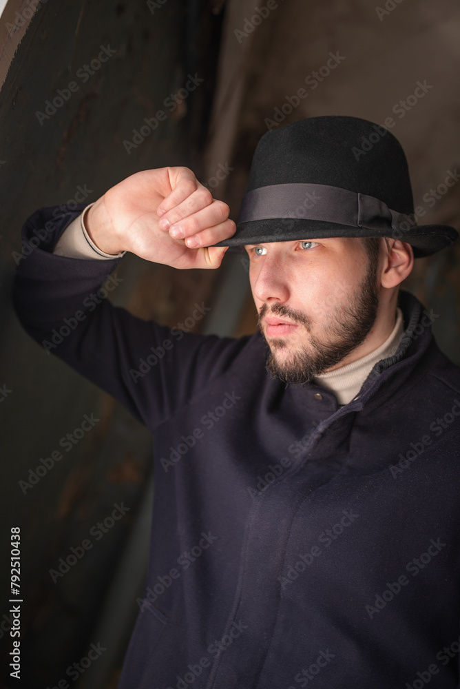 Man in the classis coat portrait. Detective. Spy concept. Undercover work. Man in the classis coat portrait. Detective. Spy concept. Undercover work.