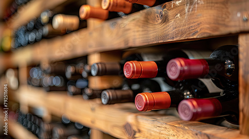 An assortment of aged wine bottles stored in a rustic wooden wine rack, highlighting the charm and history of a well-stocked cellar