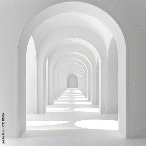 Tranquil Architectural Passage with Symmetrical Arched Entrance on White Background