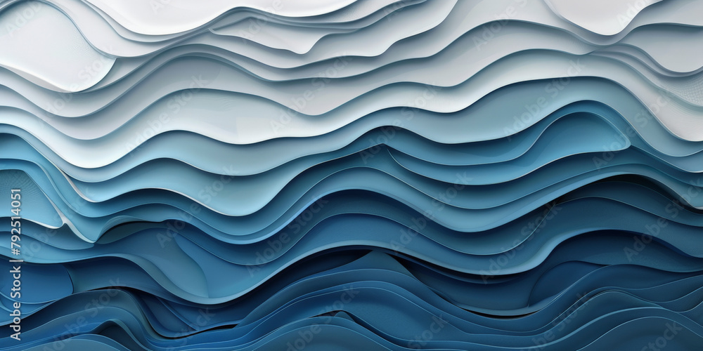 Abstract blue waves pattern resembling stylized layers or topographical lines in a 3D paper art style. Abstract blue waves pattern resembling stylized layers or topographical lines in a 3D paper art style.