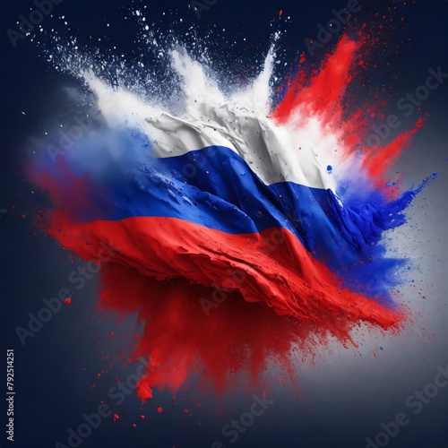 russia colorful flag holi paint powder explosion on isolated background , generated by AI photo