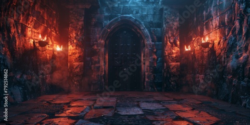 Medieval DungeonStone Walls and Flickering Torch Light photo