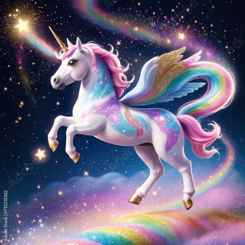 Colorful flying unicorn