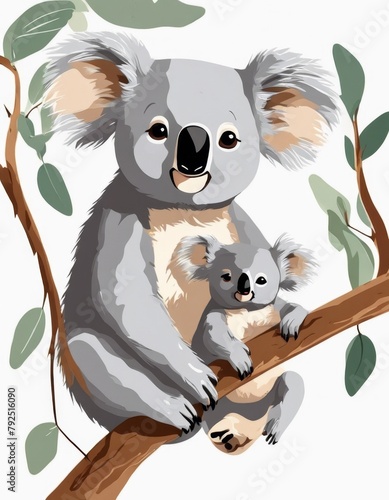 Children's watercolor card. Koala with baby watercolor on white background © Olga Troitskaja