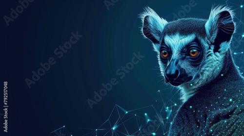 Lemur low poly design, African animal abstract geometric image, zoo wireframe mesh polygonal AI generated photo