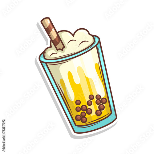 Bubble tea vector  sticker cartoon. hand draw illustration art © Edi