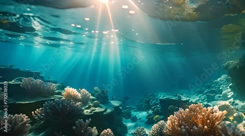 underwater scene with coral reef and fish photo
