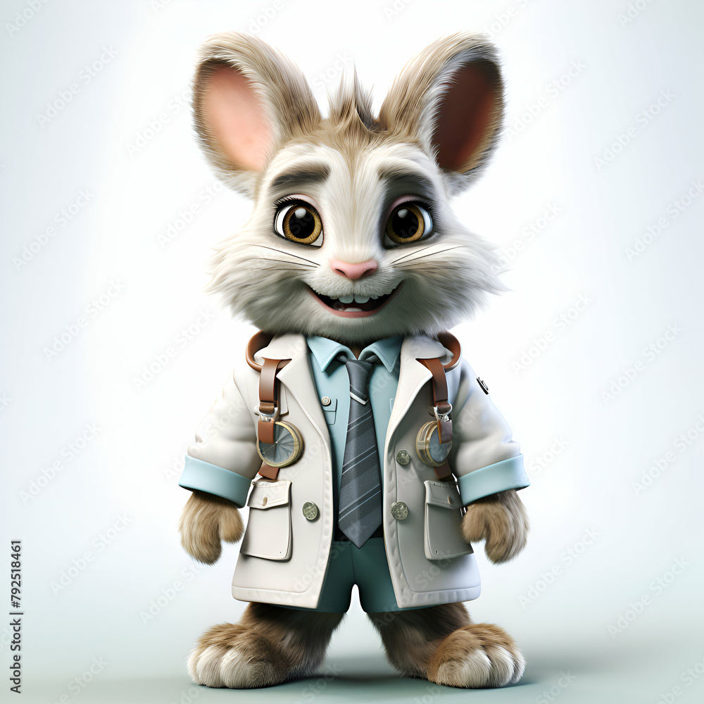Rabbit doctor with stethoscope and stethoscope. 3d illustration