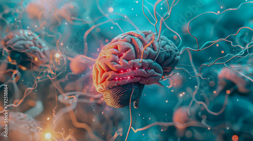 Imagine a captivating image featuring a frontal exploration of a brain, intertwined with technological elements symbolizing breakthroughs in neuroscience Portray the potential advancements in treating photo