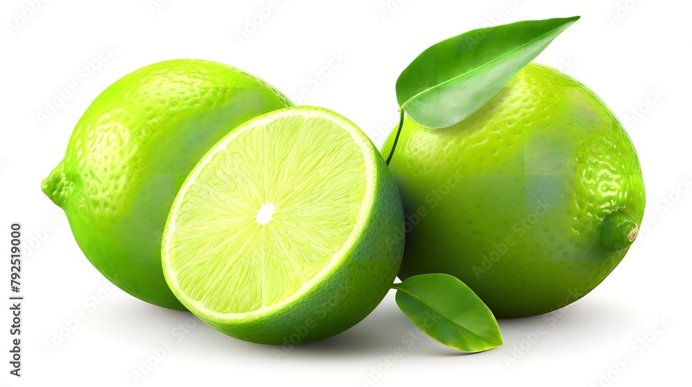 Ripe Lime with Slice Isolated on Transparent Background


