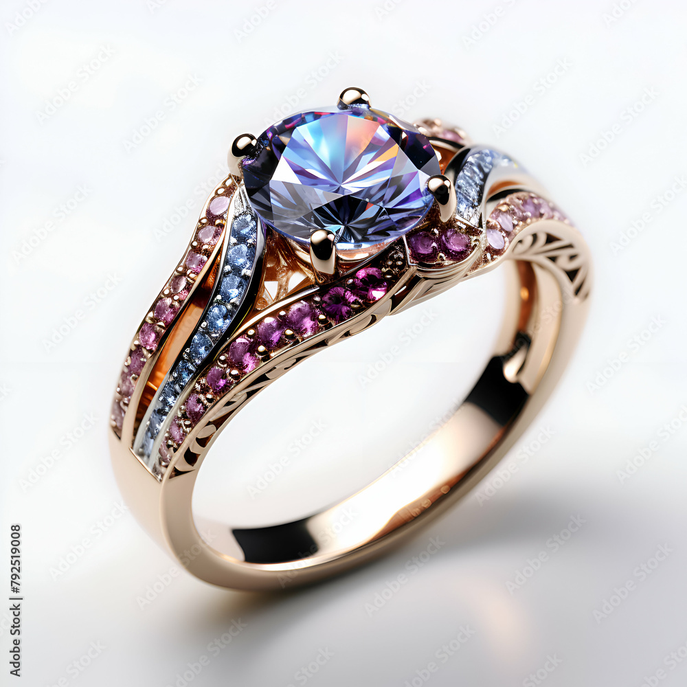 Jewelry ring with blue sapphire on a white background Jewelry ring with blue sapphire on a white background