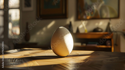 An egg on brown table with backlight setup photo