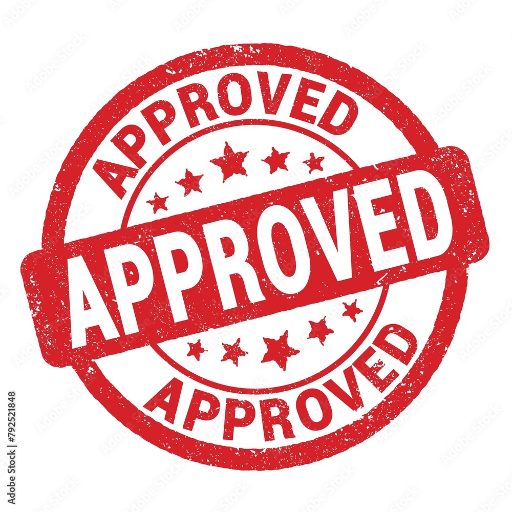 APPROVED text written on red round stamp sign.