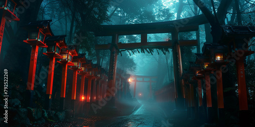 fushimi inari at night. creepy ambience japanese traditional gate.