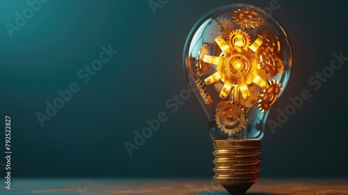 Lightbulb with gears inside, representing innovation photo