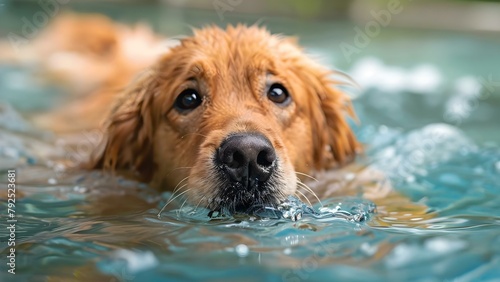 A cheerful dog enjoying swimming and diving in a crystal-clear pool. Concept Pets, Swimming, Playful Poses, Outdoor Photoshoot