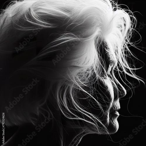 close-up white hair old woman with the rim light © JetHuynh