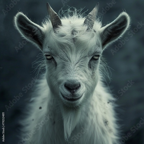 Create an eerie tale of a pygmy goat that is rumored to be cursed photo