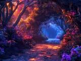 Write about a forest of solace, where luscious colors offer comfort and tranquility to all who seek it