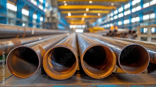 The industrial workshop has large diameter pipes. photo