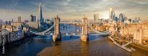 Aerial shot tower bridge london sunset