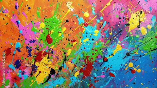 Bursting with energy  the canvas is adorned with an explosion of colorful thick paint splashes  forming an abstract backdrop that radiates vibrancy