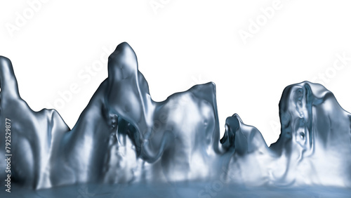Wall of Soft Metal with Light blue Steel colors pattern Half Melted and Flowing on a white background