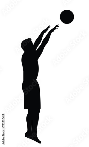 Black silhouette of a basketball player who jumped and threw the ball forward with two hands © ivnas