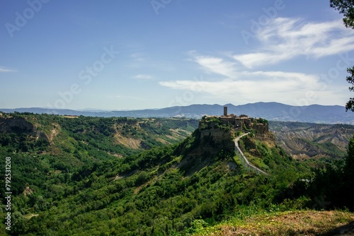 Hilltop civita di bagnoregio with view valle dei calanchi italy photo