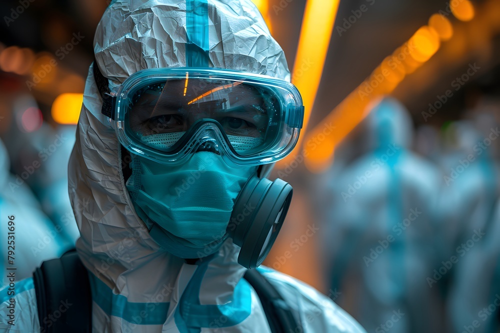 Man Wearing Protective Mask and Goggles. Generative AI Man Wearing Protective Mask and Goggles. Generative AI