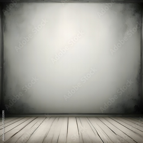 Wallpaper for the background is gray with darkening edges under concrete, gray boards on the floor