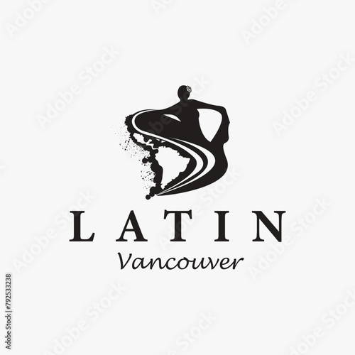 Latin dancing logo icon illustration on white background, with latin map inside