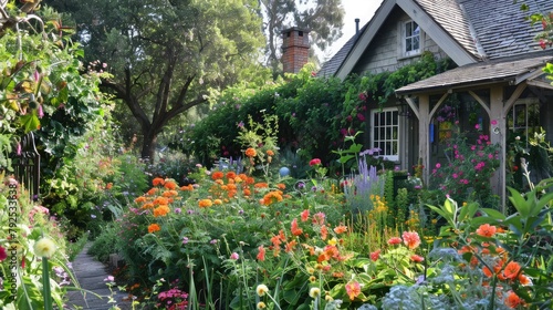 Wallpaper Mural picturesque cottage garden overflowing with cottage garden overflowing with blooming perennials and climbing vines, evoking a sense of nostalgia and charm. Torontodigital.ca