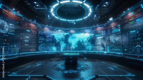 A holographic news display broadcasts live updates from around the world. The holographic news anchors appear to be standing right in the room, presenting the news in an immersive and engaging format.
