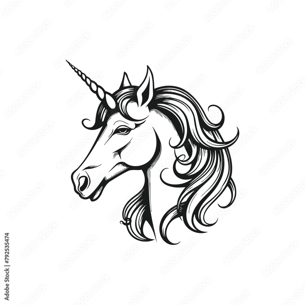 Mystical Unicorn Head Hand drawn style. Vector illustration design